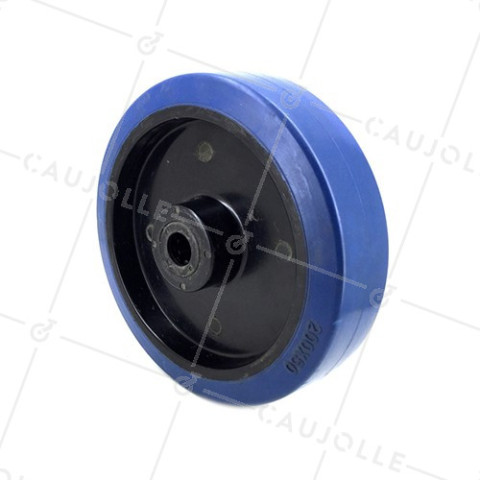 ROUE INDUSTRIELLE NON TACHANTE CAOUTCHOUC SOUPLE BLEU DIAMÈTRE 200MM CHARGE 400KG AXE 20 MM ROULEAUX • Caujolle