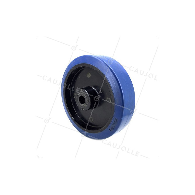 ROUE INDUSTRIELLE NON TACHANTE CAOUTCHOUC SOUPLE BLEU DIAMÈTRE 200MM AXE 20 MM
