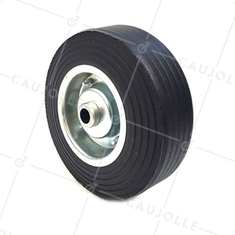 ROUE LARGE CAOUTCHOUC JANTE TÔLE DIAMÈTRE 300MM CHARGE 600KG AXE 25 MM - S2750ST300R25 • Caujolle