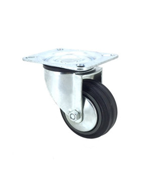 Industrial black rubber castor wheel 80 mm diameter with plate 1