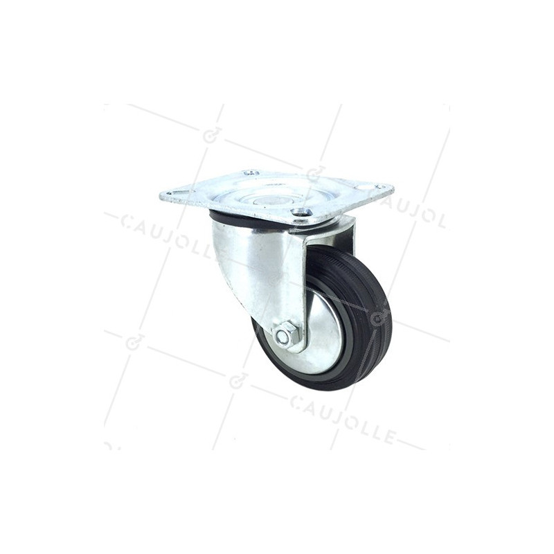 Industrial black rubber castor wheel 80 mm diameter with plate 1