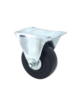 Industrial black rubber castor wheel 65 mm diameter with fixed plate 1