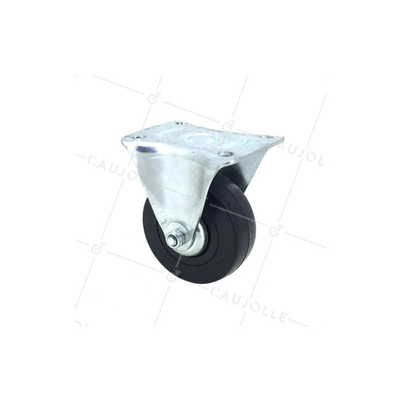 Industrial black rubber castor wheel 65 mm diameter with fixed plate 1