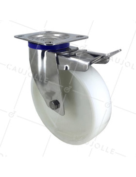 ROULETTE INOX EN NYLON PIVOTANTE A FREIN DIAMÈTRE 200 MM CHARGE 300 KG • Caujolle
