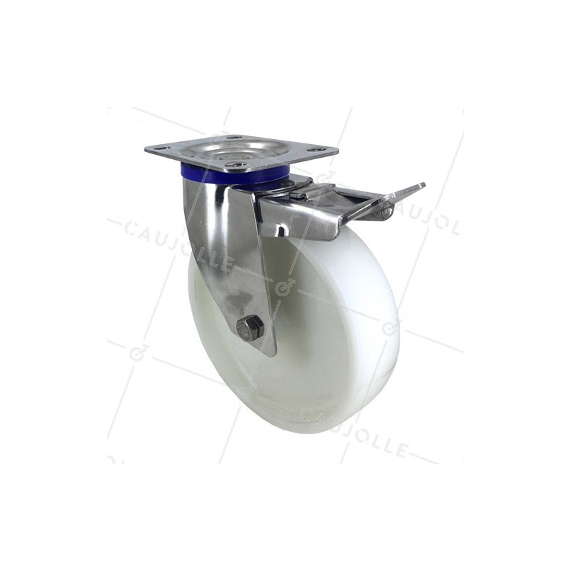 STAINLESS STEEL swivel castor wheel with brake 200 mm diameter nylon 1