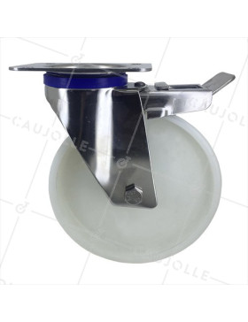 ROULETTE INOX EN NYLON PIVOTANTE A FREIN DIAMÈTRE 200 MM CHARGE 300 KG