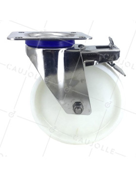 ROULETTE INOX EN NYLON PIVOTANTE A FREIN DIAMÈTRE 200 MM CHARGE 300 KG
