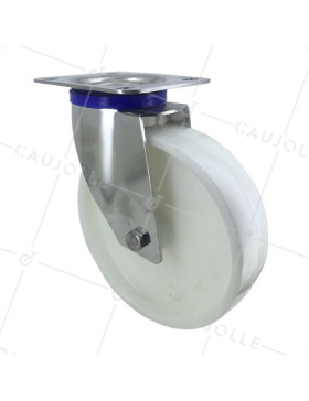 Swivel castor wheel STAINLESS STEEL 200 mm diameter nylon • Caujolle