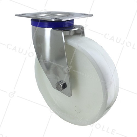Swivel castor wheel STAINLESS STEEL 200 mm diameter nylon • Caujolle