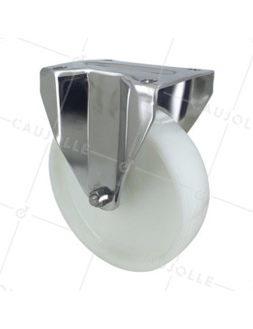 Fixed-position castor wheel STAINLESS STEEL 200 mm diameter nylon • Caujolle