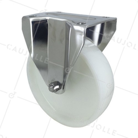 Fixed-position castor wheel STAINLESS STEEL 200 mm diameter nylon • Caujolle
