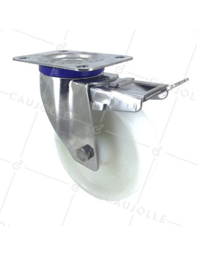 Swivel castor wheel with brake STAINLESS STEEL 150 mm diameter nylon  • Caujolle