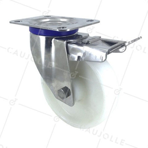 ROULETTE INOX EN NYLON PIVOTANTE A FREIN DIAMÈTRE 160 MM CHARGE 300 KG • Caujolle