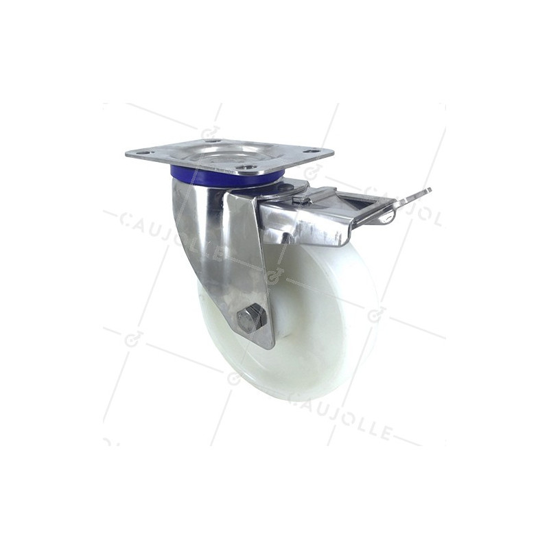 ROULETTE INOX EN NYLON PIVOTANTE A FREIN DIAMÈTRE 160 MM CHARGE 300 KG