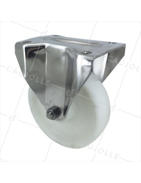 Fixed-position castor wheel STAINLESS STEEL 150 mm diameter nylon • Caujolle