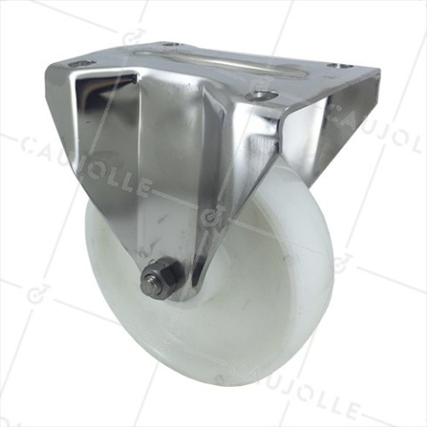 Fixed-position castor wheel STAINLESS STEEL 150 mm diameter nylon • Caujolle