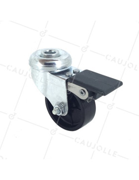 BRAKED SWIVEL FURNITURE CASTOR WITH CENTRE EYE 50 MM DIAMETER 40 KG MAX LOAD - S21PP 50B  • Caujolle