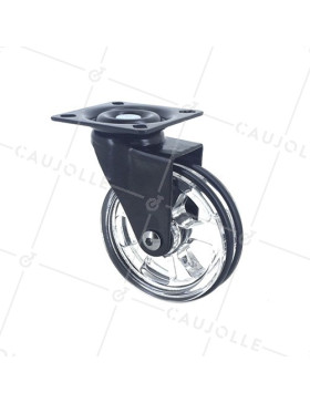 ROULETTE DESIGN TRANSPARENTE NOIRE DIAMÈTRE 75 MM CHARGE 50 KG - CRYSTALN75P • Caujolle