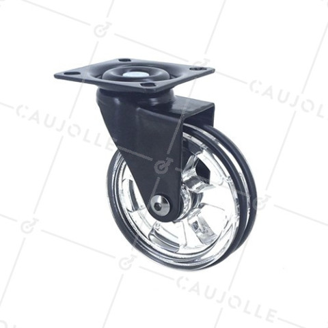 ROULETTE DESIGN TRANSPARENTE NOIRE DIAMÈTRE 75 MM CHARGE 50 KG - CRYSTALN75P • Caujolle