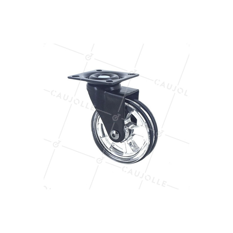 ROULETTE DESIGN TRANSPARENTE NOIRE DIAMÈTRE 75 MM CHARGE 50 KG - CRYSTALN75P