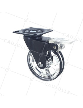 ROULETTE DESIGN TRANSPARENTE NOIRE À FREIN DIAMÈTRE 75 MM CHARGE 50 KG - CRYSTALN75PAF • Caujolle