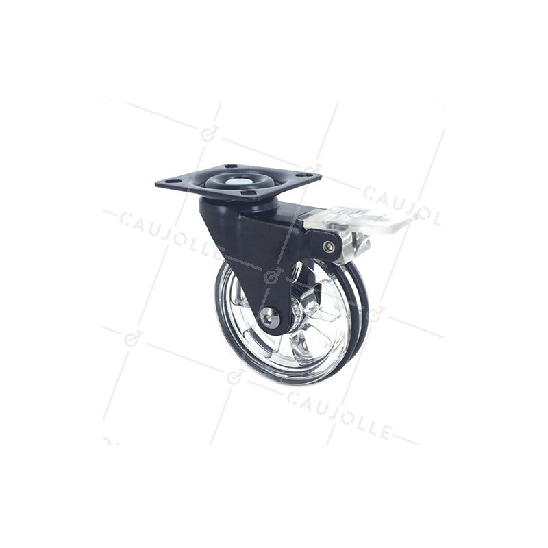 ROULETTE DESIGN TRANSPARENTE NOIRE À FREIN DIAMÈTRE 75 MM CHARGE 50 KG - CRYSTALN75PAF