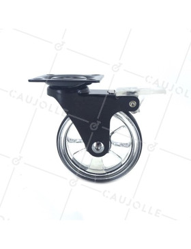 ROULETTE DESIGN TRANSPARENTE NOIRE À FREIN DIAMÈTRE 75 MM CHARGE 50 KG - CRYSTALN75PAF