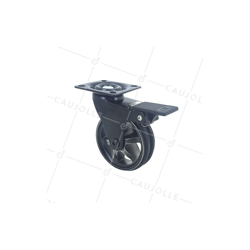 ROULETTE DESIGN EN ALUMINIUM NOIR BROSSÉ À FREIN DIAMÈTRE 75MM CHARGE 45KG - BLACKSTYL75PAF