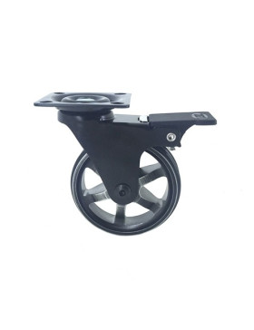 ROULETTE DESIGN EN ALUMINIUM NOIR BROSSÉ À FREIN DIAMÈTRE 75MM CHARGE 45KG - BLACKSTYL75PAF