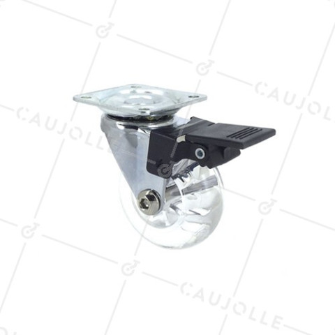 PIVOTING DESIGNER CASTOR WITH BRAKE FLEXIBLE TRANSPARENT DIAMETER 50 MM S140  • Caujolle