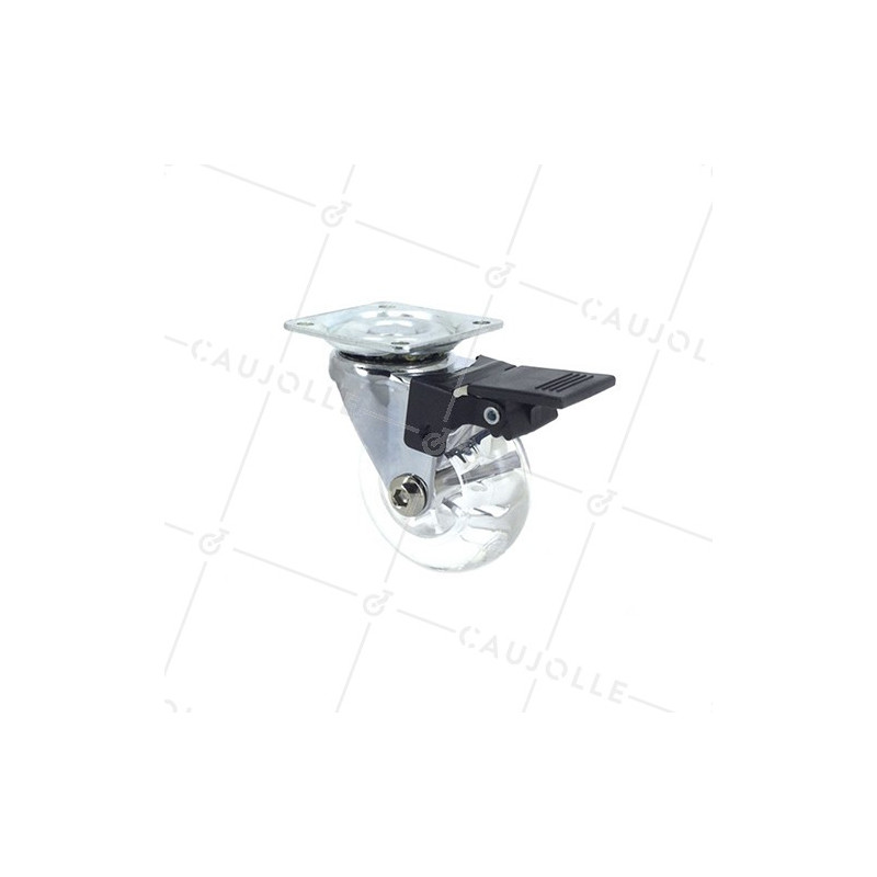 PIVOTING DESIGNER CASTOR WITH BRAKE FLEXIBLE TRANSPARENT DIAMETER 50 MM S140 