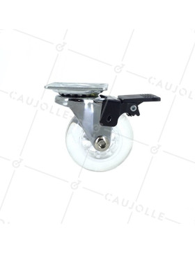 PIVOTING DESIGNER CASTOR WITH BRAKE FLEXIBLE TRANSPARENT DIAMETER 50 MM S140 
