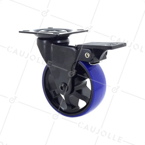 Castor DESIGN IN BRUSHED BLACK AND BLUE ALUMINUM WITH BRAKE DIAMETER 75MM LOAD 45KG - BLACKBLUE75P • Caujolle
