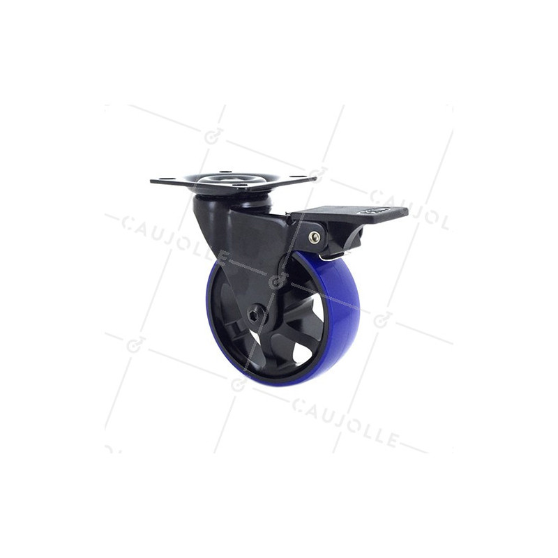 Castor DESIGN IN BRUSHED BLACK AND BLUE ALUMINUM WITH BRAKE DIAMETER 75MM LOAD 45KG - BLACKBLUE75P
