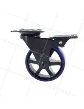Castor DESIGN IN BRUSHED BLACK AND BLUE ALUMINUM WITH BRAKE DIAMETER 75MM LOAD 45KG - BLACKBLUE75P