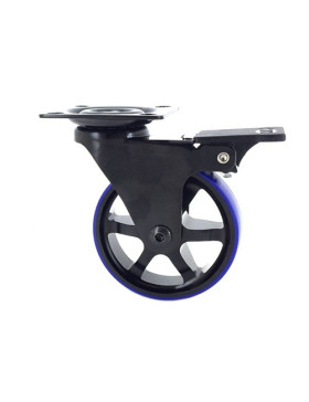 Castor DESIGN IN BRUSHED BLACK AND BLUE ALUMINUM WITH BRAKE DIAMETER 75MM LOAD 45KG - BLACKBLUE75P