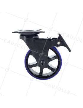 Castor DESIGN IN BRUSHED BLACK AND BLUE ALUMINUM WITH BRAKE DIAMETER 75MM LOAD 45KG - BLACKBLUE75P