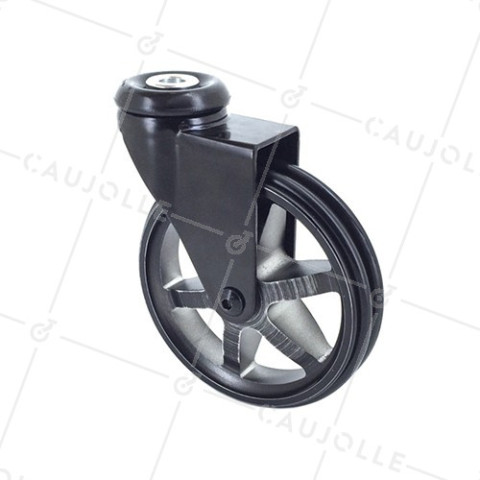 ROULETTE DESIGN EN ALUMINIUM NOIR BROSSÉ DIAMÈTRE 100MM CHARGE 55KG À FIXATION DE 10 MM- BLACKSTYL 100O • Caujolle