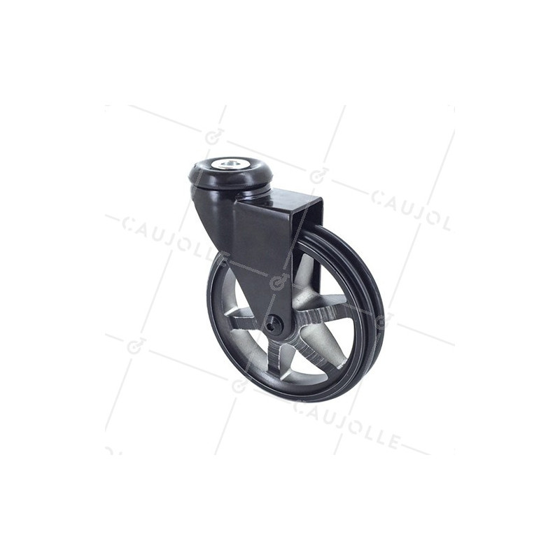 ROULETTE DESIGN EN ALUMINIUM NOIR BROSSÉ DIAMÈTRE 100MM CHARGE 55KG À FIXATION DE 10 MM- BLACKSTYL 100O