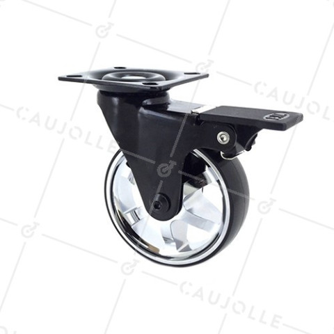 DESIGNER CASTOR WHEEL WITH BRAKE BLACK’CHROM 75PAF • Caujolle