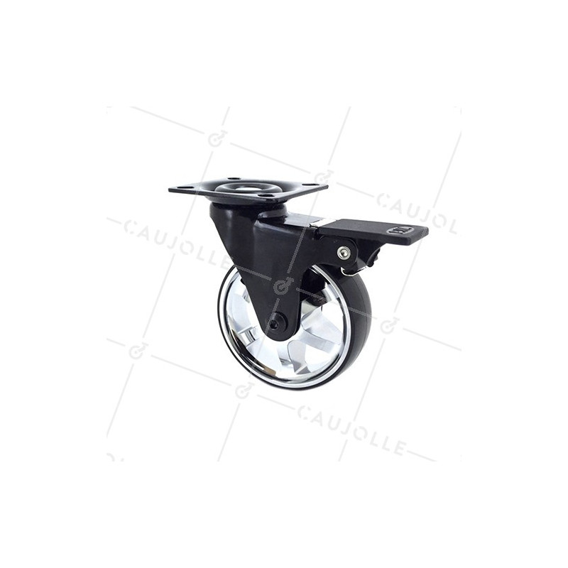 DESIGNER CASTOR WHEEL WITH BRAKE BLACK’CHROM 75PAF