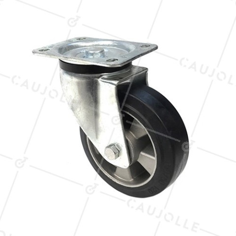 SUPPLE RUBBER SWIVEL CASTOR 160 MM DIAMETER 300 KG MAX LOAD - S76AS 160 • Caujolle