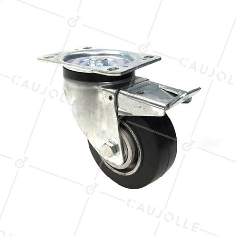 SUPPLE RUBBER CASTOR 125 MM DIAMETER 18 KG MAX LOAD - S76AS 125AF • Caujolle