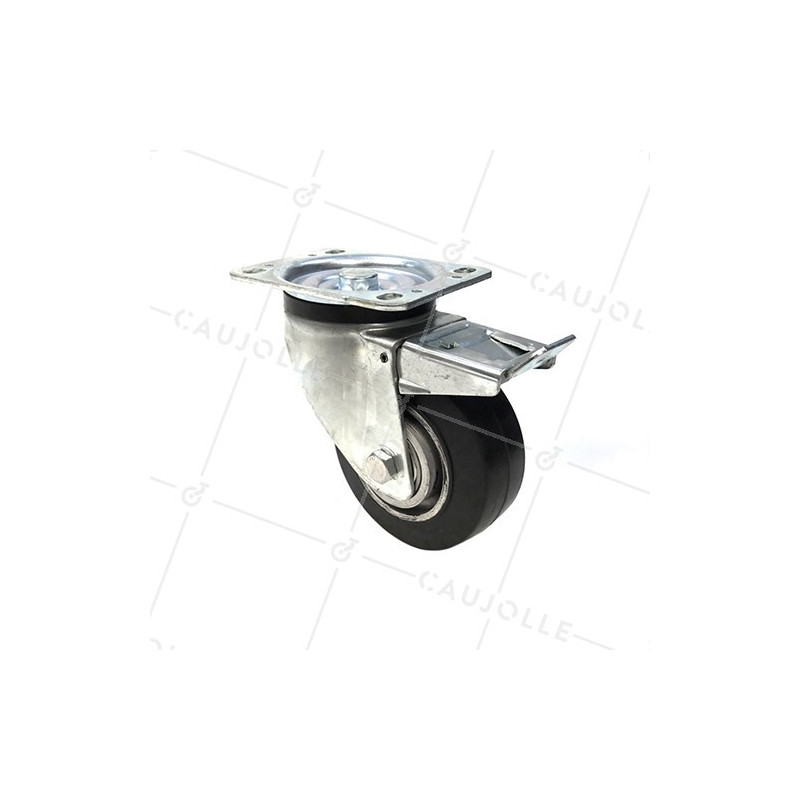 INDUSTRIAL USAGE CASTOR WHEEL REINFORCED RUBBER WITH BRAKE S76AS 125 MM DIAMETER 