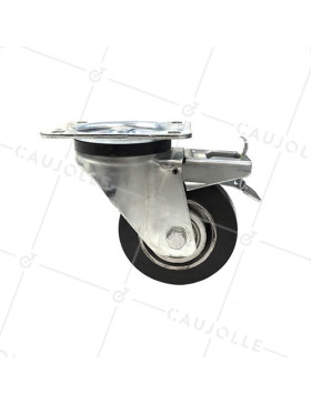 INDUSTRIAL USAGE CASTOR WHEEL REINFORCED RUBBER WITH BRAKE S76AS 125 MM DIAMETER 