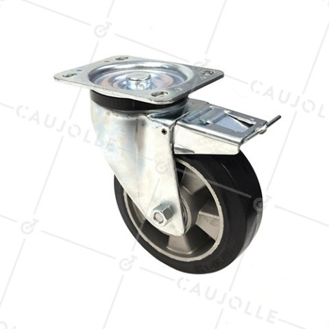 SUPPLE RUBBER SWIVEL CASTOR WITH BRAKE 160 MM DIAMETER 300 KG MAX LOAD - S76AS 160AF • Caujolle