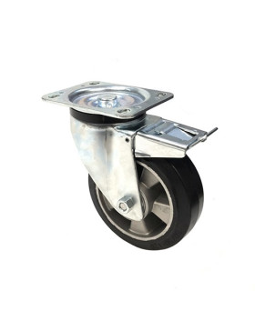 INDUSTRIAL USAGE CASTOR WHEEL REINFORCED RUBBER WITH BRAKE S76AS 160 MM DIAMETER 