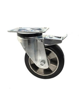 INDUSTRIAL USAGE CASTOR WHEEL REINFORCED RUBBER WITH BRAKE S76AS 160 MM DIAMETER 