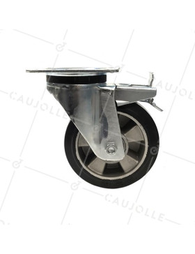 INDUSTRIAL USAGE CASTOR WHEEL REINFORCED RUBBER WITH BRAKE S76AS 160 MM DIAMETER 