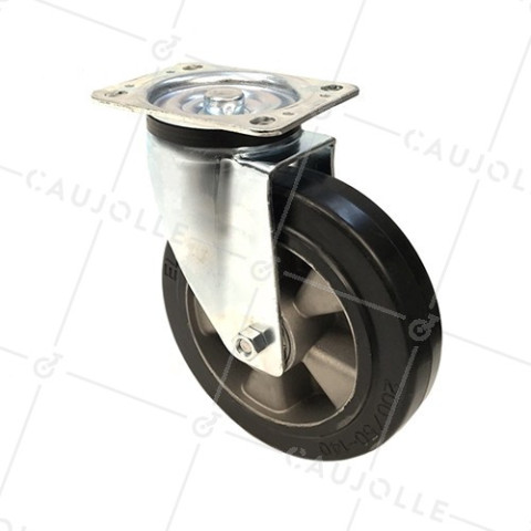 SUPPLE RUBBER SWIVEL CASTOR 200 MM DIAMETER 400 KG MAX LOAD - S76AS 200 • Caujolle